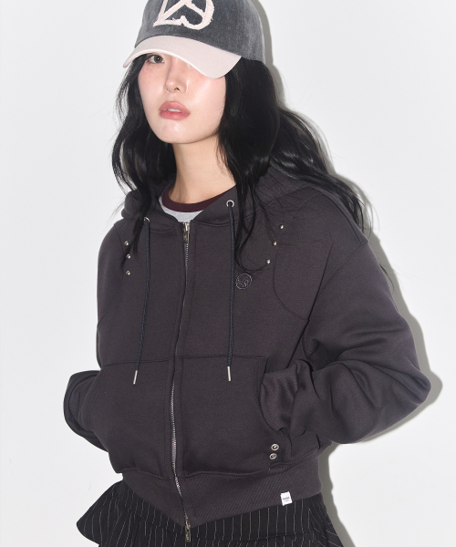 Stud Hoodie Zip-Up Charcoal