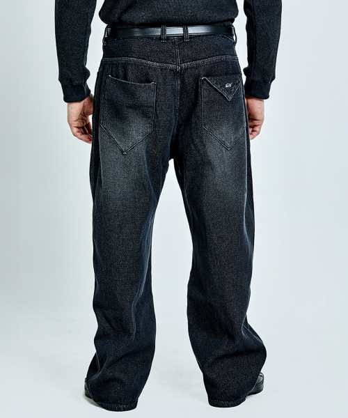 Waffle denim pants - Black