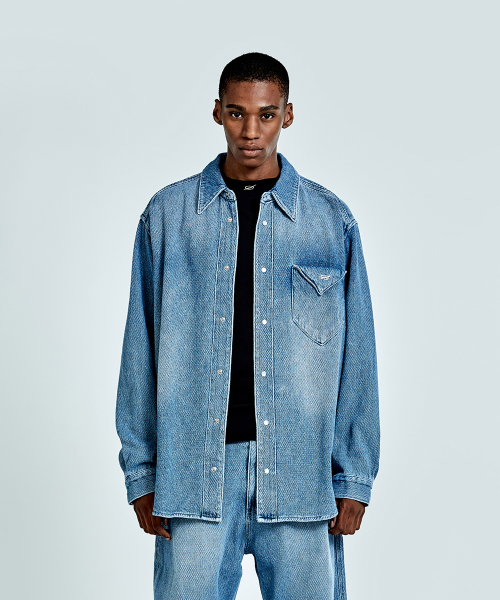 Waffle denim shirt - Blue