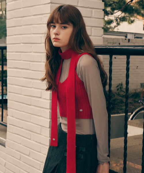 KNIT BUSTIER MUFFLER SET RED