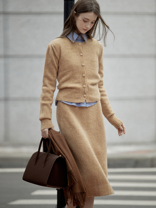 LIRIEN woolen skirt_GOLDEN BEIGE