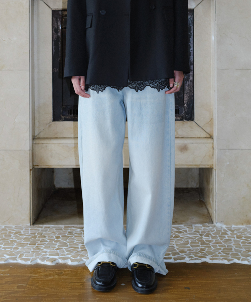 LOOSE FIT WASHED DENIM PANTS - LIGHT BLUE