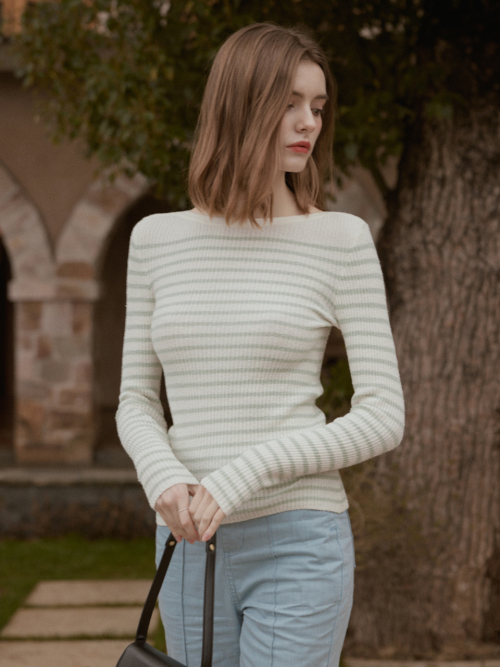 LUX marine boat neck stripe knit_MINT