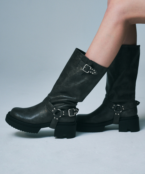 Round Toe Rider Buckle Boots 412446014 (6cm/3 colors)