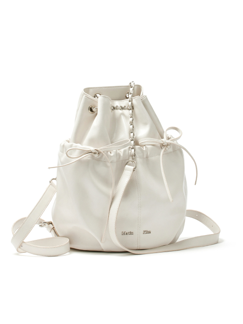 DRAW STRING RIBBON BACK PACK IN IVORY