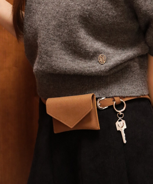 Square suede card wallet belt