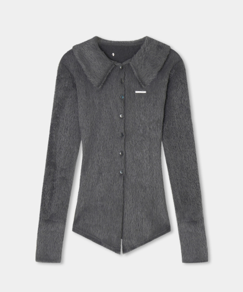 Angora Patch Set-up Cardigan (charcoal)