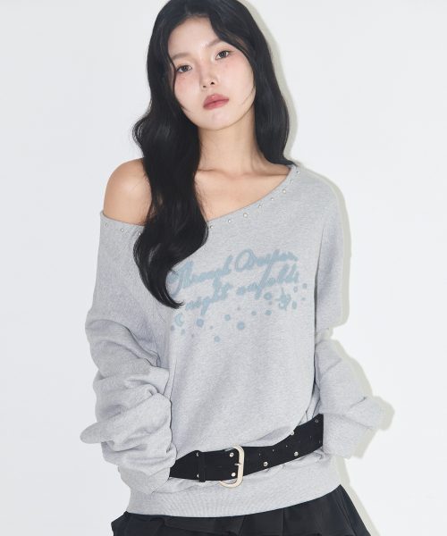 One Shoulder Boat Neck Sweat Shitrs Melange