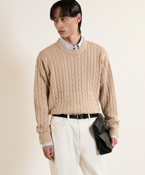 Cable Long Sleeves Knit Top (Tan Beige) TNSW5E102I2