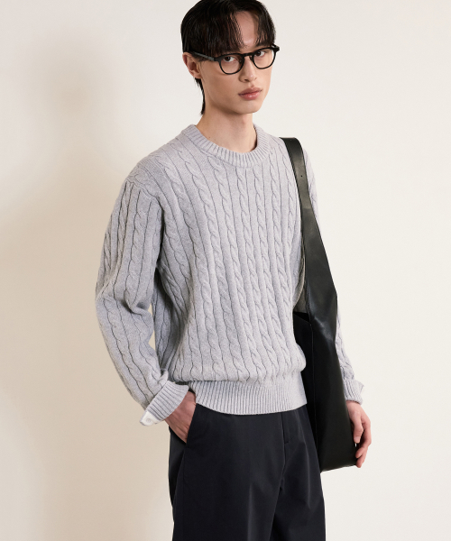 Cable Long Sleeves Knit Top (Gray) TNSW5E102G2