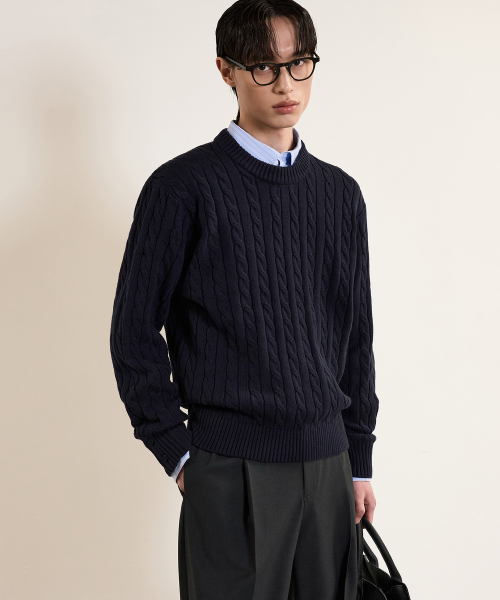 Cable Long Sleeves Knit Top (Navy) TNSW5E102N2