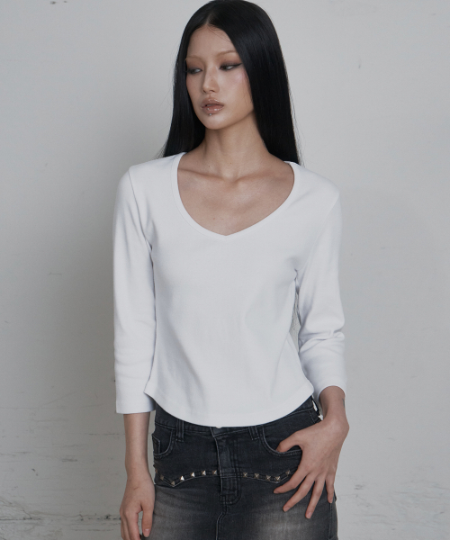 C 90S LINE V-NECK T-SHIRT_WHITE