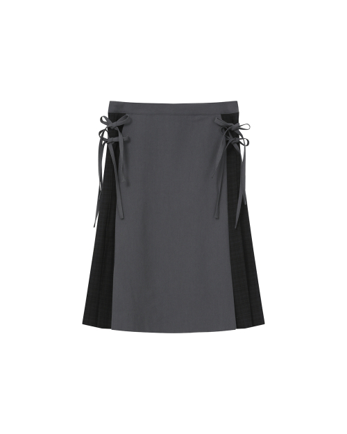 Side bow pleats midi skirt CHARCOAL