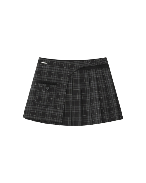 Pocket layered check skirt BLACK