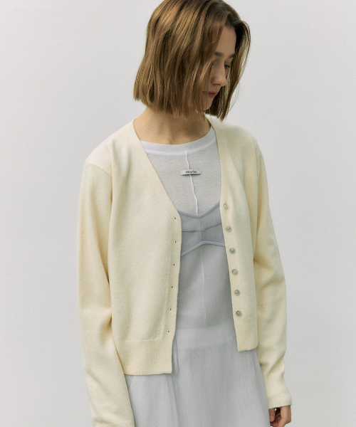 V NECK BOKASHI CARDIGAN CREAM