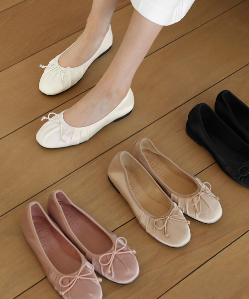 Melanie Pleated Ribbon Flats (1cm)