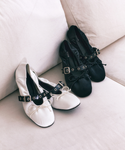 SATIN SHIRRING BALLERINA FLATS / 3 COLORS
