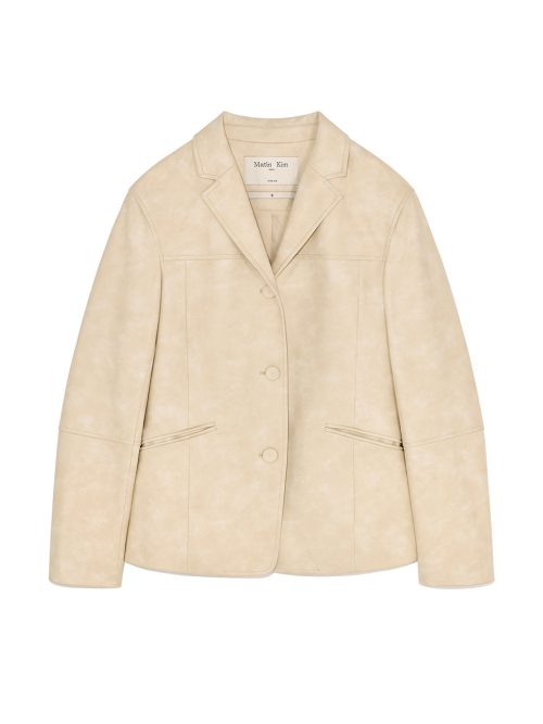 WASHED MATT LEATHER SINGLE BLAZER IN LIGHT BEIGE
