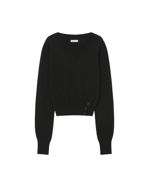 Vneck slit button knit BLACK