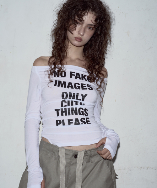 Kacy Lettering Long Off-Shoulder Top (White)