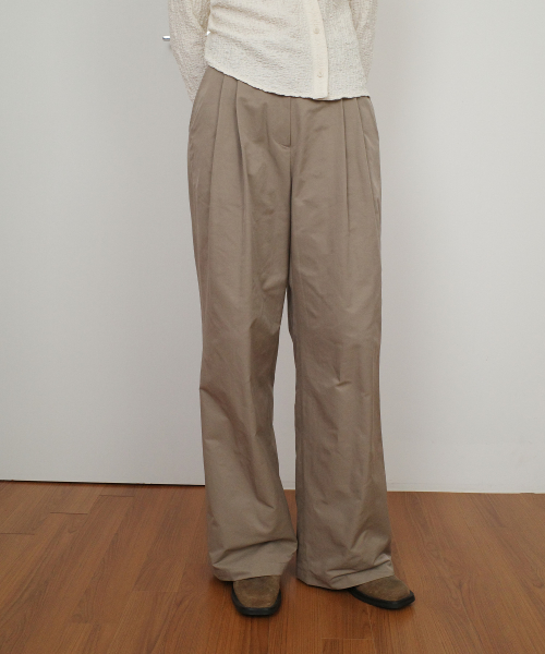 CLASSIC TWO TUCK WIDE PANTS - BROWN