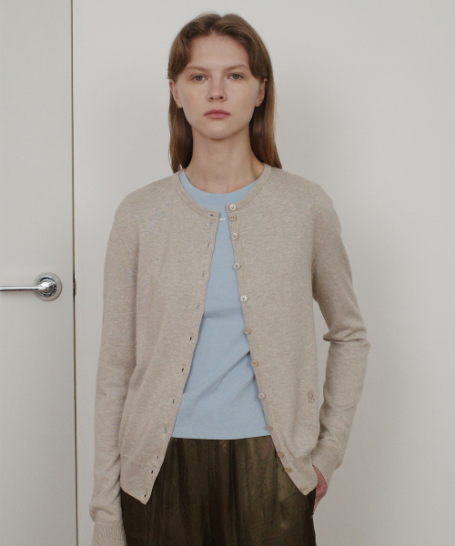 COTTON BASIC ROUND CARDIGAN - BEIGE