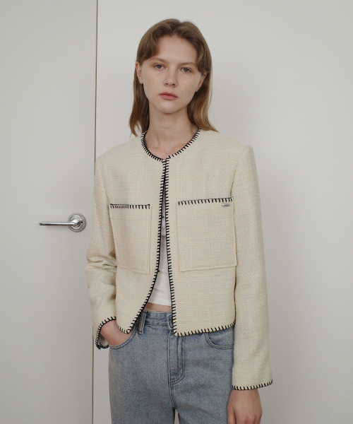 MELO STITCH POCKET TWEED JACKET - CREAM