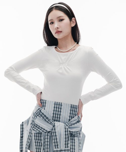 플리츠 자수 롱슬리브_아이보리