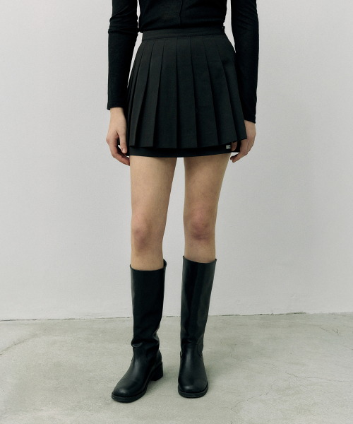 LOGO PLEATS MINI SKIRT BLACK