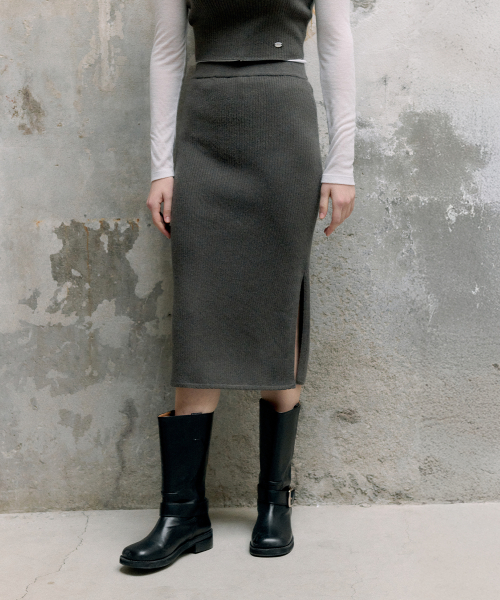 SCALLOP KNIT SKIRT CHARCOAL