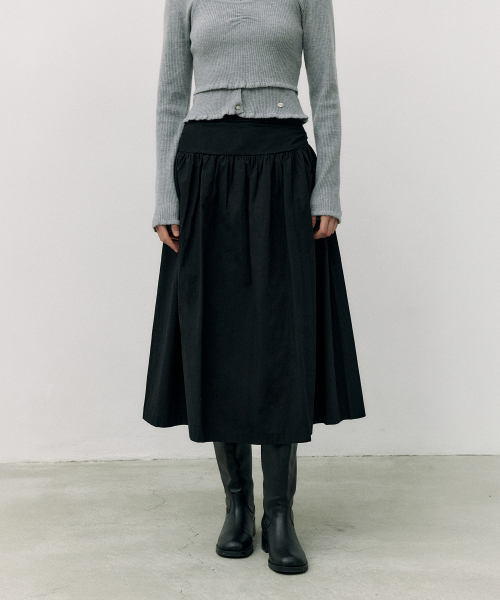 SHIRRING LONG SKIRT BLACK