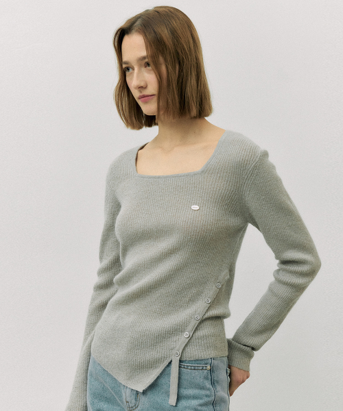 MOHAIR BLENDED BUTTON KNIT GRAY