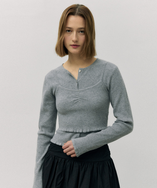 SHIRRING SLEEVELESS CARDIGAN SET GRAY