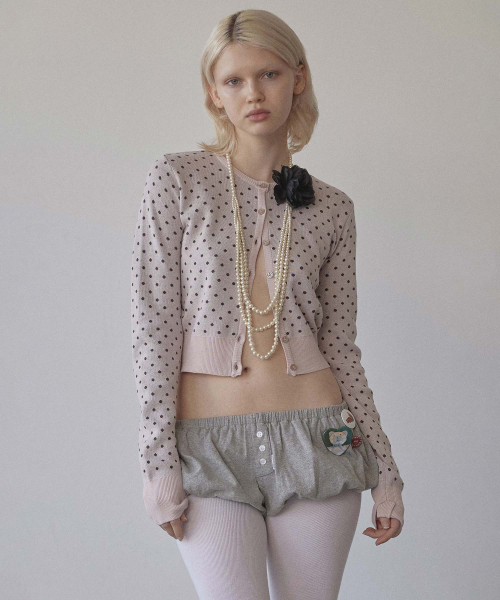 Polka Dot Cardigan Baby Pink/Brown