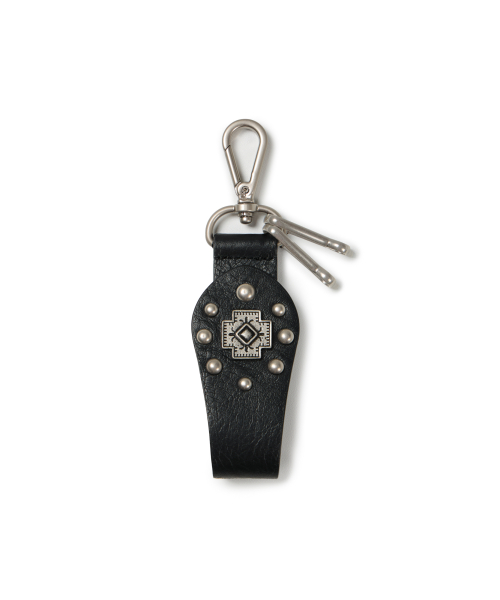 Cross Studded Leather Keyring (Black)
