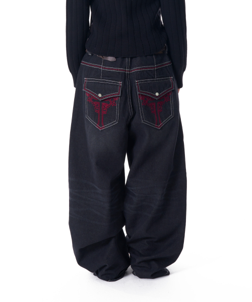 CROS2 Washed Denim Pants (Black)