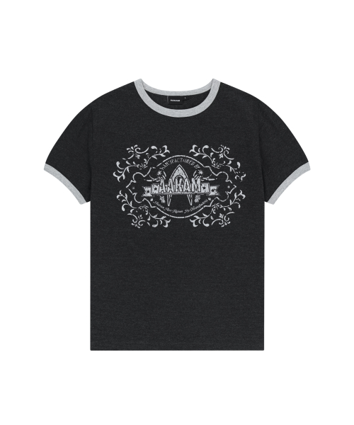 Stamp Printed Ringer Top (Dark Gray)