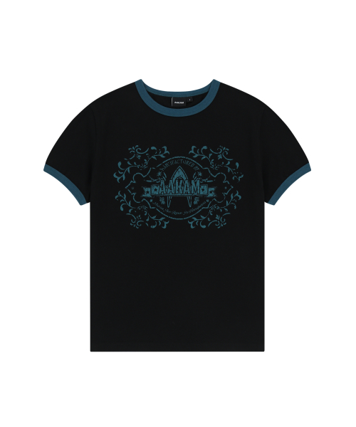 Stamp Printed Ringer Top (Black)