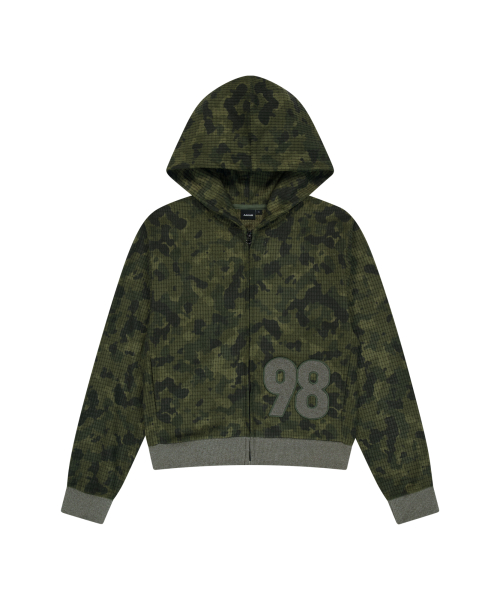 98 Patch Camouflage Zip-Up Hoodie (Khaki)