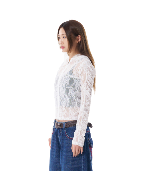 Lace Zip-Up Hoodie (White)