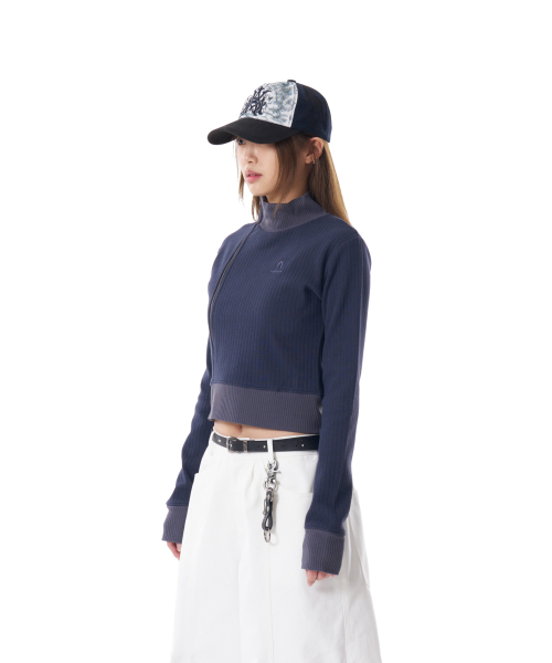 Side Neck Zip-Up (Navy)