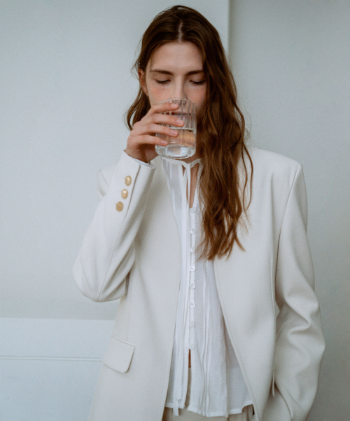 Minimal V-Neck Jacket[LMBESPJK5104]-Cream Beige