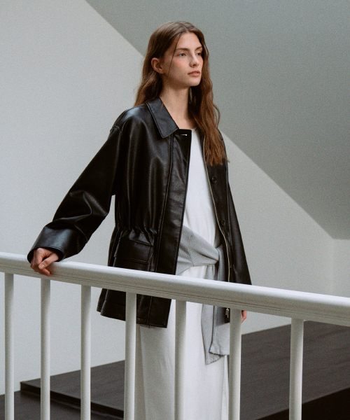 Leather Half Jacket[LMBFSP25JK5103]-Black