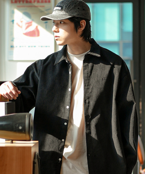Rise Overfit Corduroy Shirts Black OYLS2601