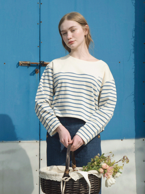 MELIA crop stripe T-shirt_BLUE
