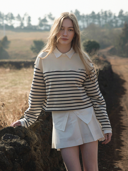 MELIA crop stripe T-shirt_BLACK