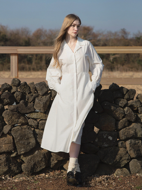 LORA cotton shirt dress_WHITE