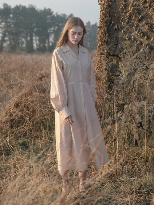 LORA cotton shirt dress_APRICOT BEIGE