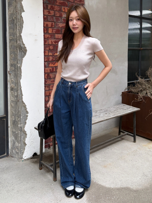 HUGO two tuck straight denim pants_DEEP BLUE