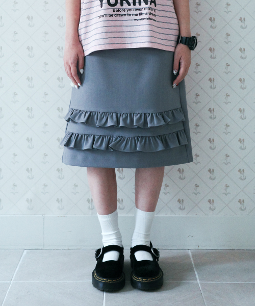 PAIR Frill midi Skirt [Grey]
